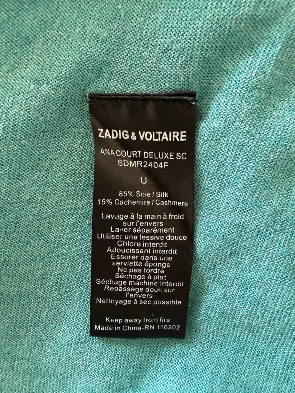Zadig & Voltaire Deluxe Ana Court Silk / Cashmere Teal - Picture 3 of 3